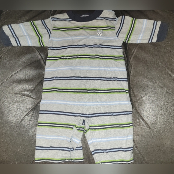 Vintage Gymboree Husky Pup Striped Romper Longall - Picture 1 of 5